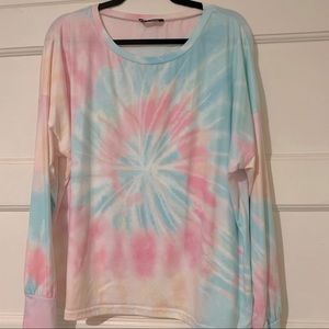 Pastel Rainbow Tie-Dye WaterColor Relaxed-Fit Pullover Sweatshirt